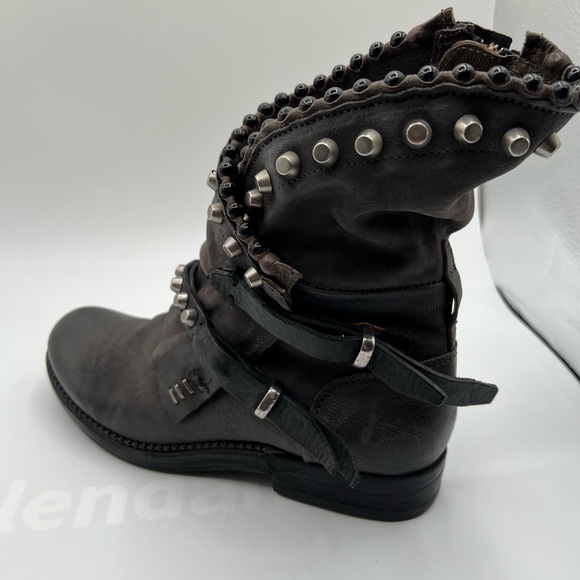 ⸻

A.S.98 “Viane” Studded Leather Biker Ankle Boots. Smoke Grey - Picture 6 of 8